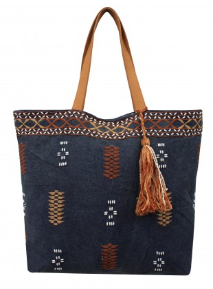 Embroidered stonewash canvas bag
